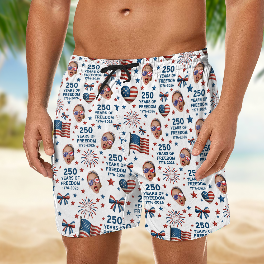 Personalized Photo Beach Shorts 250 Years of Freedom Gift for Dad HN590 - Beach-Shorts GradoCreations