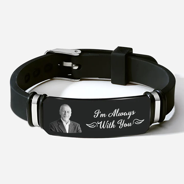 Personalized Memorial Bracelet with Photo Custom Engraving Gift for Dad HN590 - Bracelet fix GradoCreations
