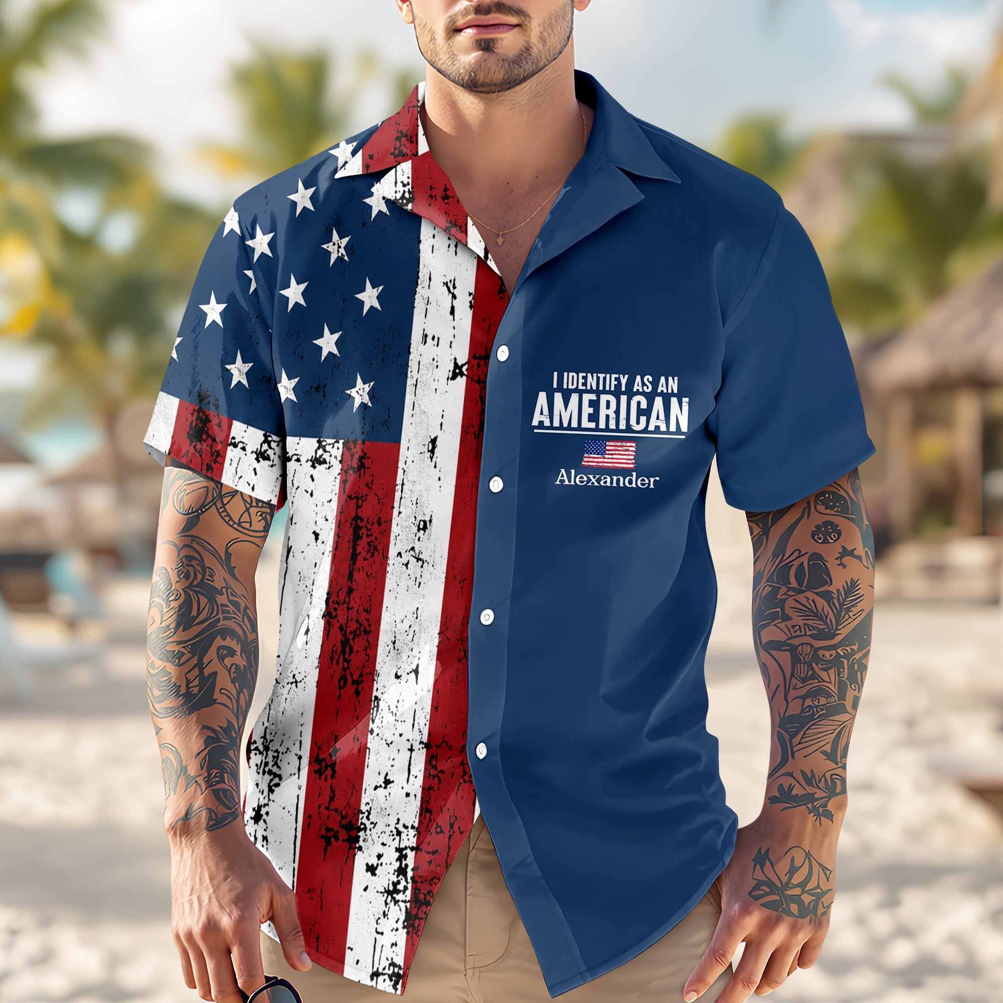 Personalized USA Flag Hawaiian Shirt Custom Name Gift for 4th of July HN590 - AOP Hawai Shirt GradoCreations