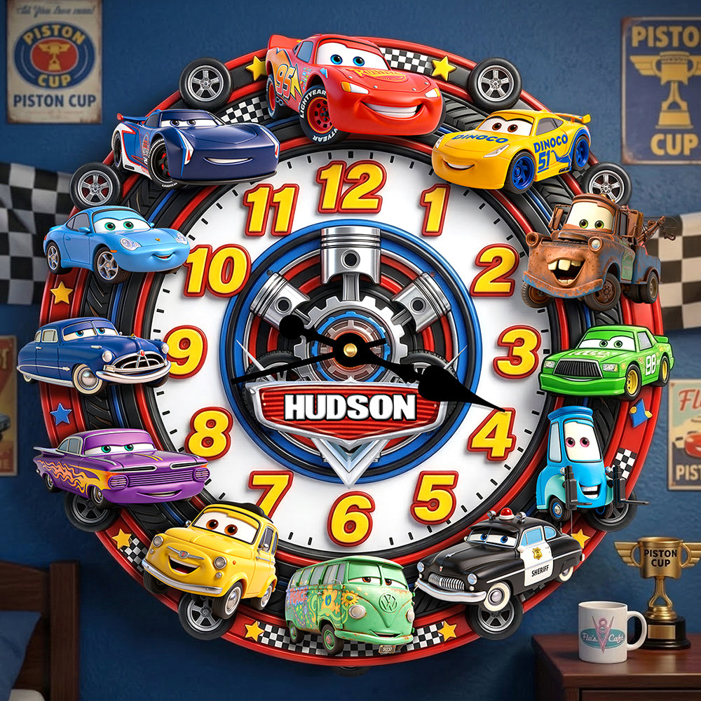 Personalized Cars Wall Hanging Clock Gift for Kids & Family Wall Hanging Clock GradoCreations