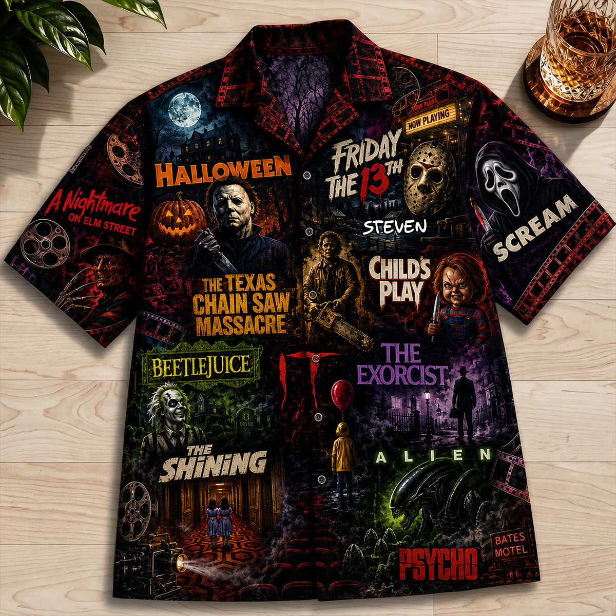 Personalized Horror Movie Hawaiian Shirt Gift for Him Halloween Hawaiian Shirt GradoCreations