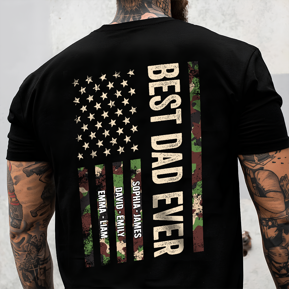 Personalized Best Dad Ever T-Shirt with American Flag Gift for Father HN590 - Tshirt Back GradoCreations
