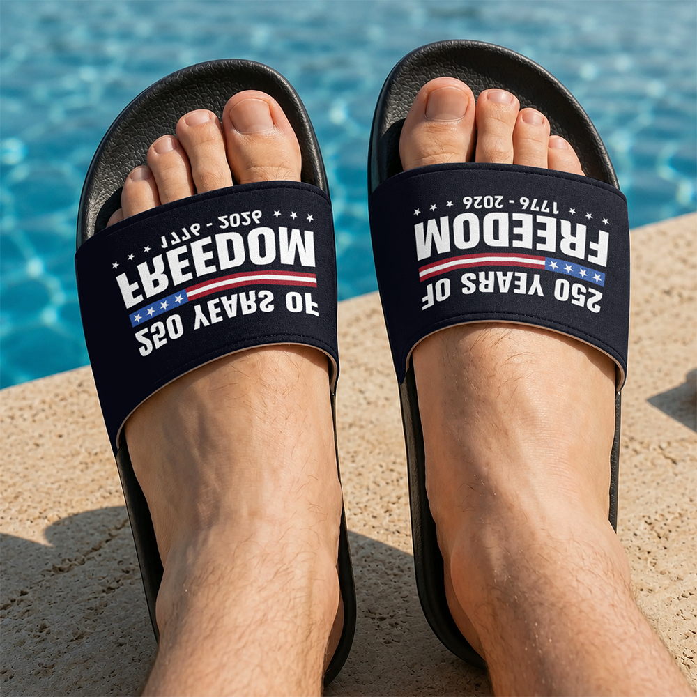 Personalized 250 Years of Freedom Slide Sandals Gift for Dad HN590 - Slide Sandals GradoCreations