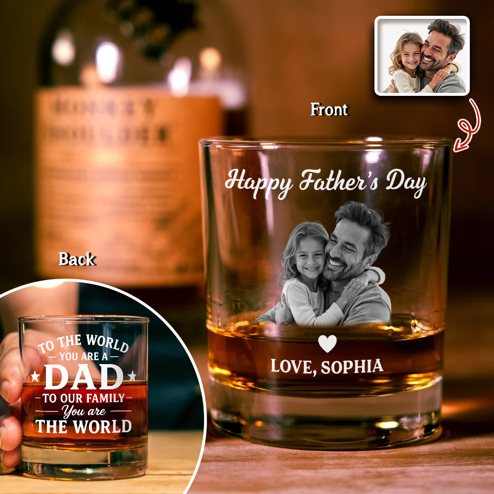 Personalized Whiskey Glass Custom Photo Gift for Dad HN590 - Print Rock Glass GradoCreations