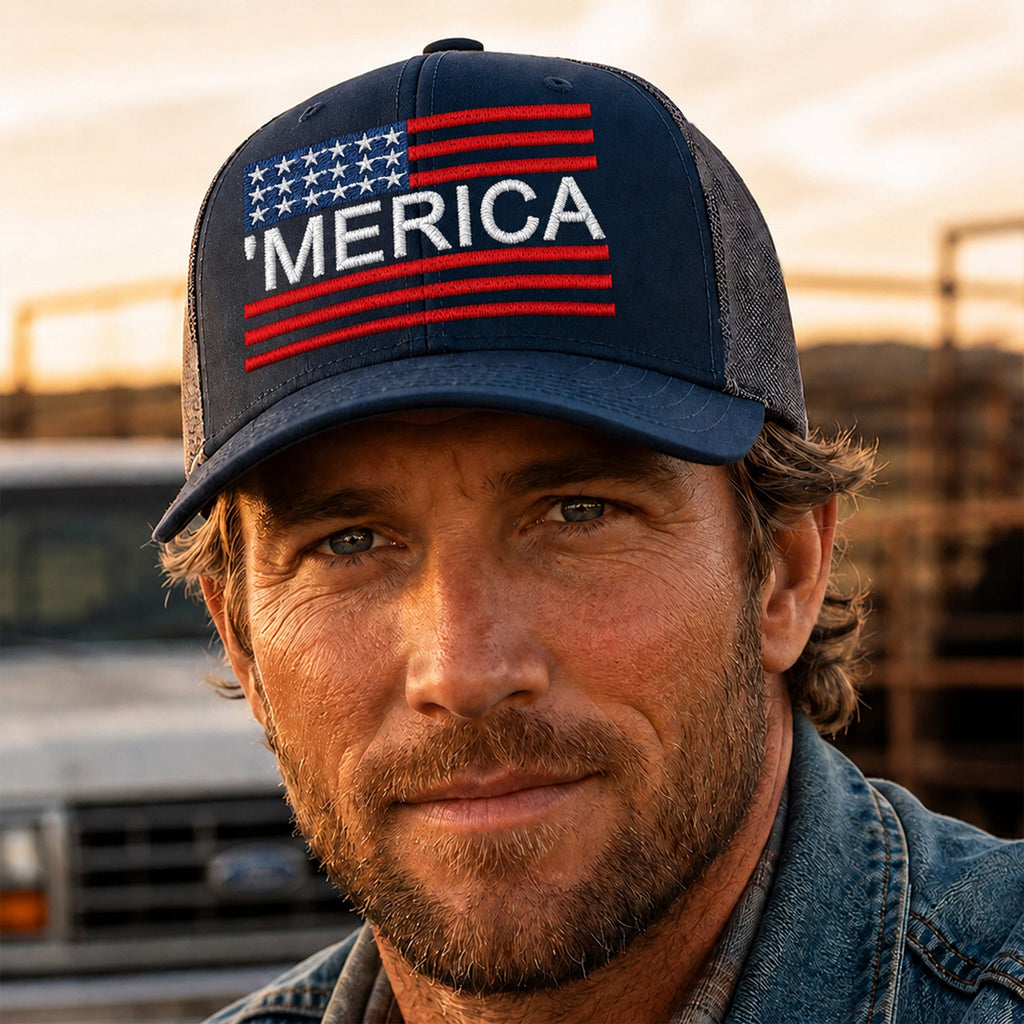 Personalized 4th of July Patriotic Trucker Hat Gift for Dad HN590 - Embroidered Trucker Hat GradoCreations