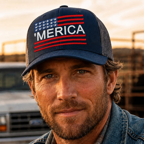 Personalized 4th of July Patriotic Trucker Hat Gift for Dad HN590 - Embroidered Trucker Hat GradoCreations