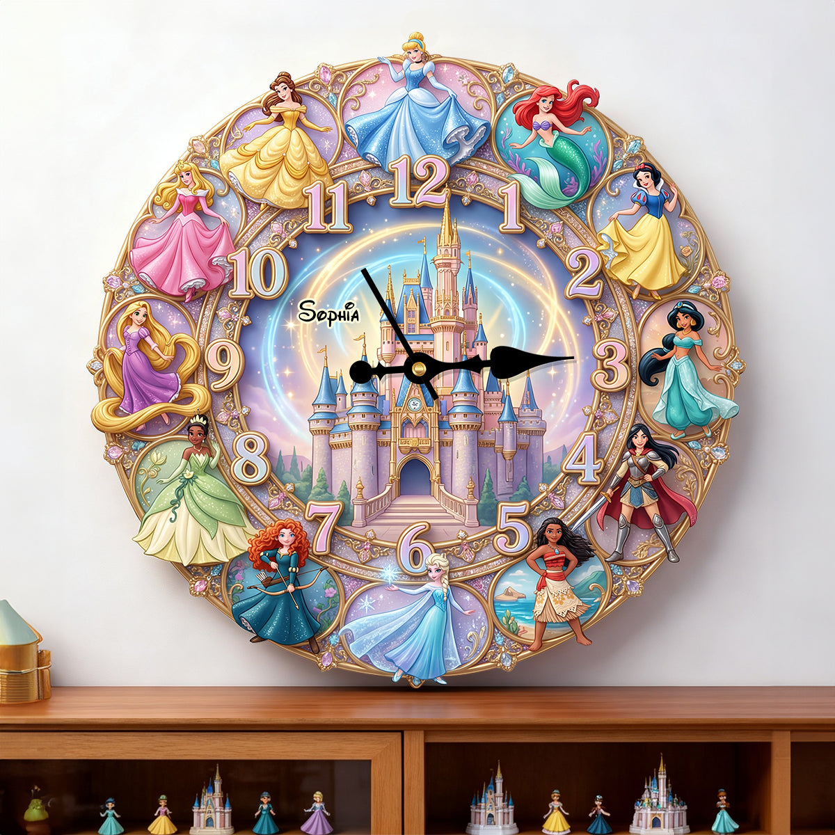 Personalized Princess Wall Clock for Kids - Custom Name Gift Wall Hanging Clock GradoCreations