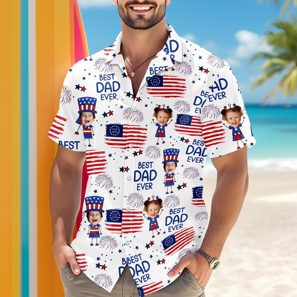 Personalized Hawaiian Shirt with USA Flag Custom Photo Gift for Dad HN590 - AOP Hawai Shirt GradoCreations