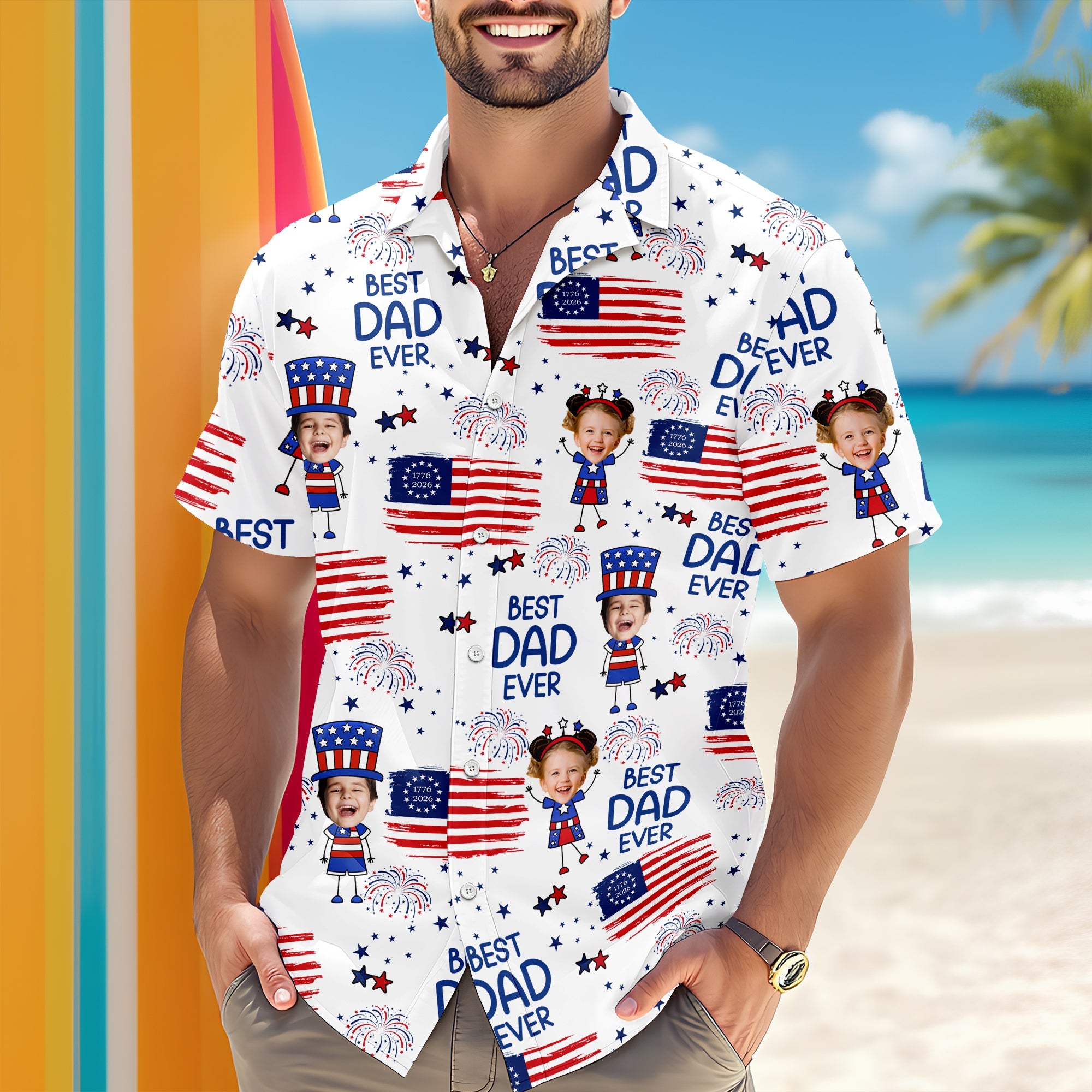 Personalized Hawaiian Shirt with USA Flag Custom Photo Gift for Dad HN590 - AOP Hawai Shirt GradoCreations