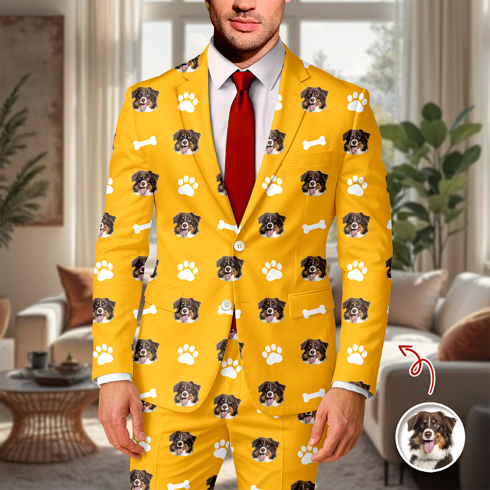 Custom Men's Suit with Pet Face Icon Unique Gift for Pet Owners HN590 - Men's Suits GradoCreations