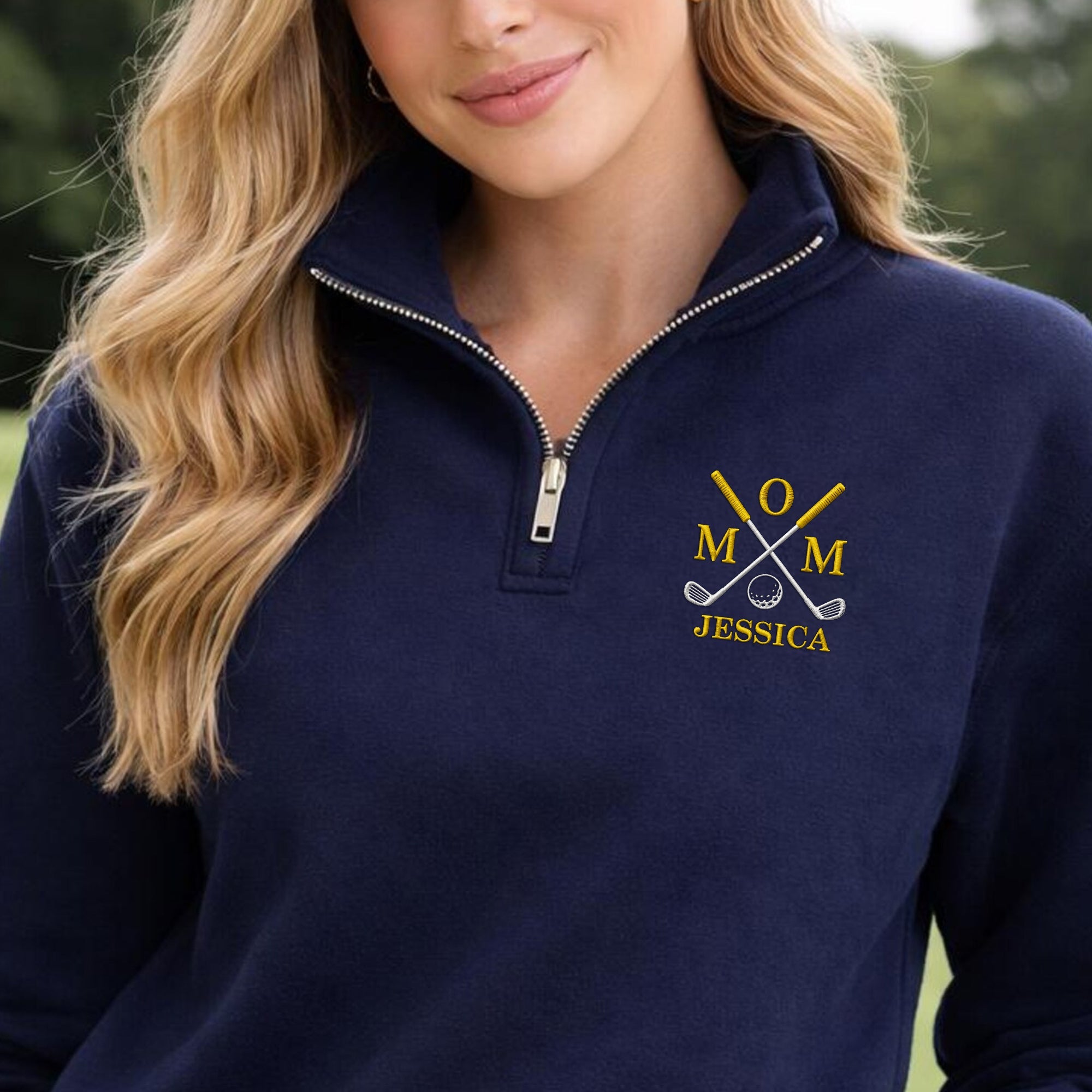 Personalized Embroidered Golf Quarter Zip Sweater Gift for Dad/Mom HN590 - Embroidered Golf Quarter Zip Sweater GradoCreations