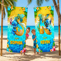 Personalized Beach Towel with Cute Blue Alien for Kids | Vacation Gift