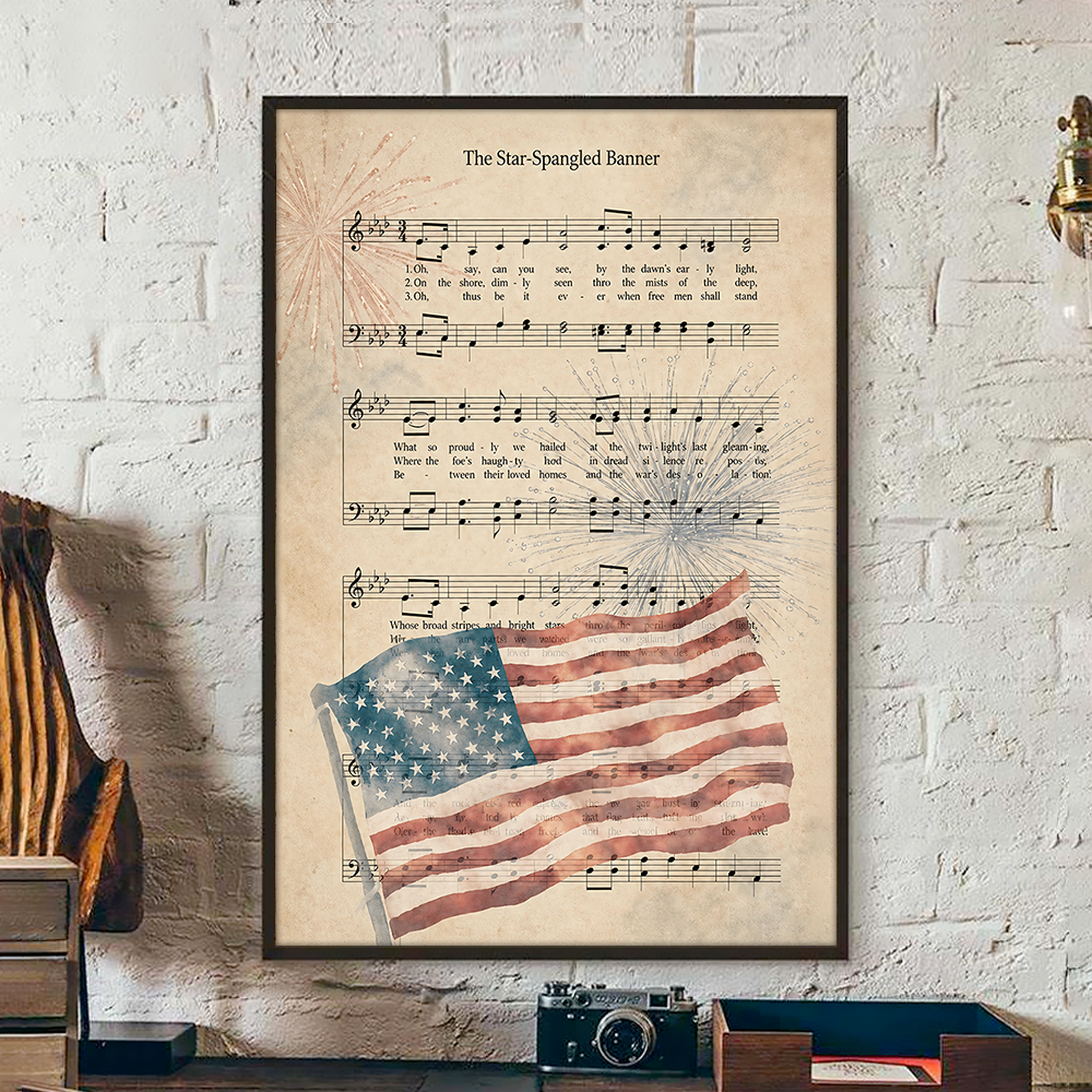 Personalized Star Spangled Banner Vintage Print Frame | Independence Day Gift HN590 - picture frame GradoCreations