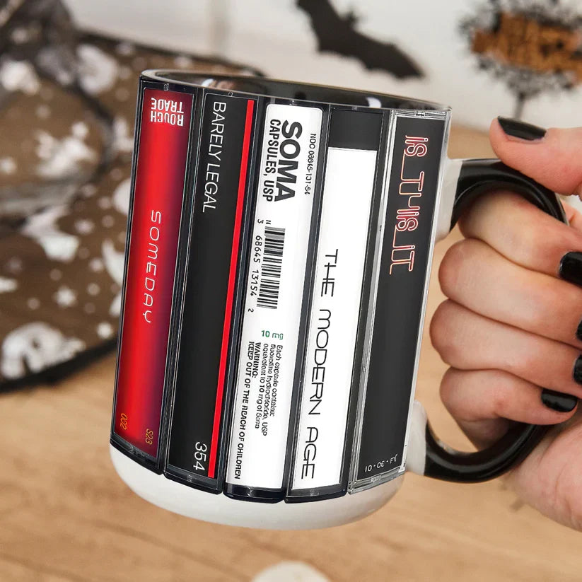 Retro Music Cassette Accent Mug High-Quality Ceramic Gift GradoCreations