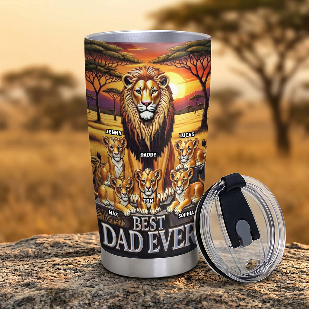 Personalized Lion Dad Tumbler with Kids Custom Name Gift