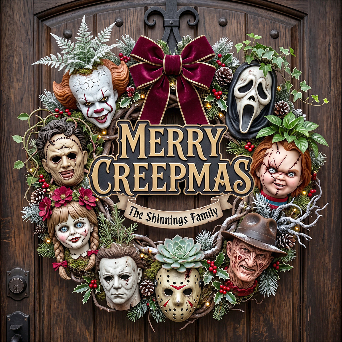 Personalized Halloween Wood Sign Custom 'Merry Creepmas' Family Gift Wood Sign GradoCreations