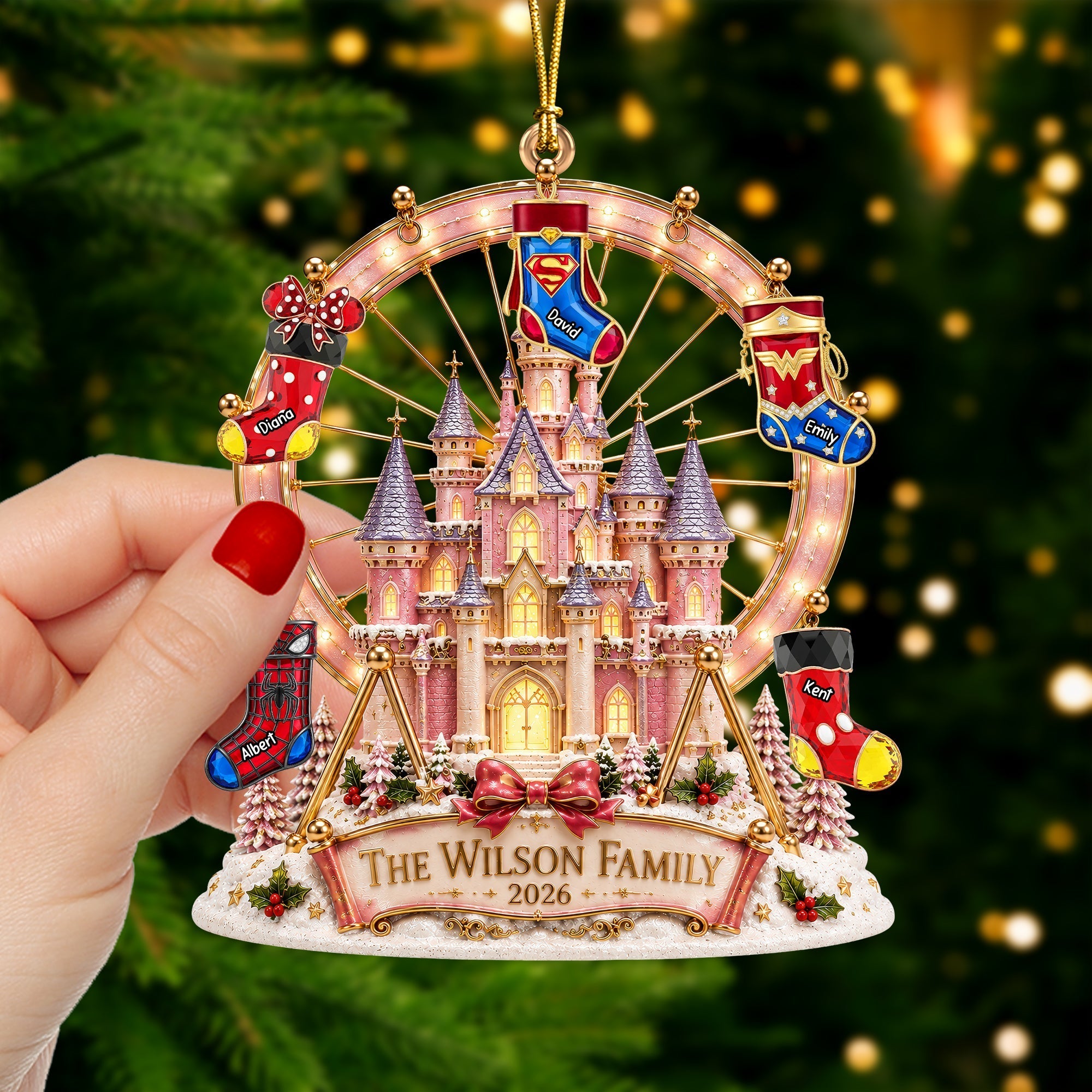 Personalized Acrylic Christmas Castle Ornament with Custom Names for Family Gifts Ornament GradoCreations