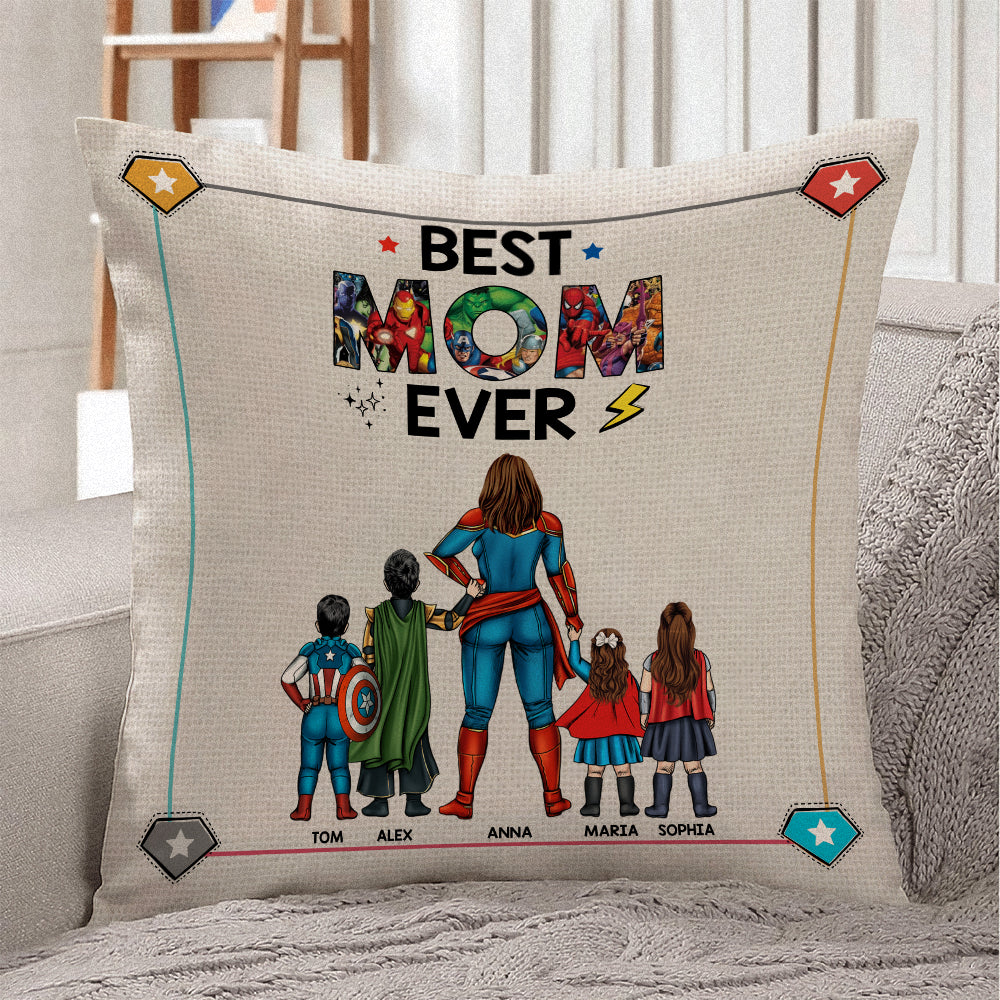 Personalized Superhero Best Mom Ever Pillow Gift for Mom