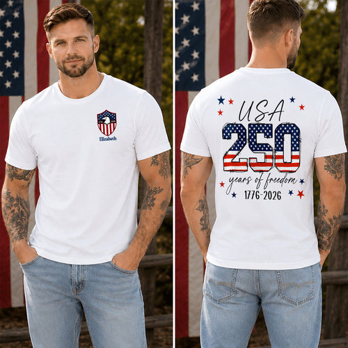 Personalized 250 Years of Freedom T-Shirt Gift for Dad Back&Front Comfort Shirt fix GradoCreations