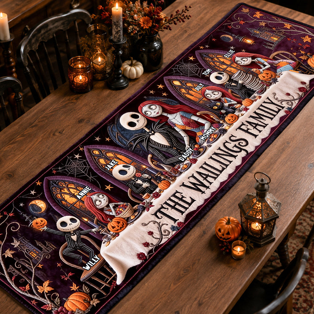 Personalized Spooky Family Quilt Table Runner Unique Fall Decor Quilt Table Runner GradoCreations