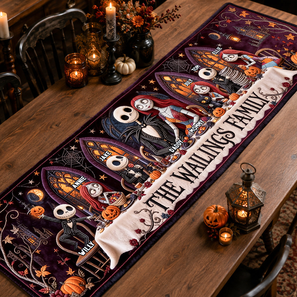 Personalized Spooky Family Quilt Table Runner Unique Fall Decor Quilt Table Runner GradoCreations