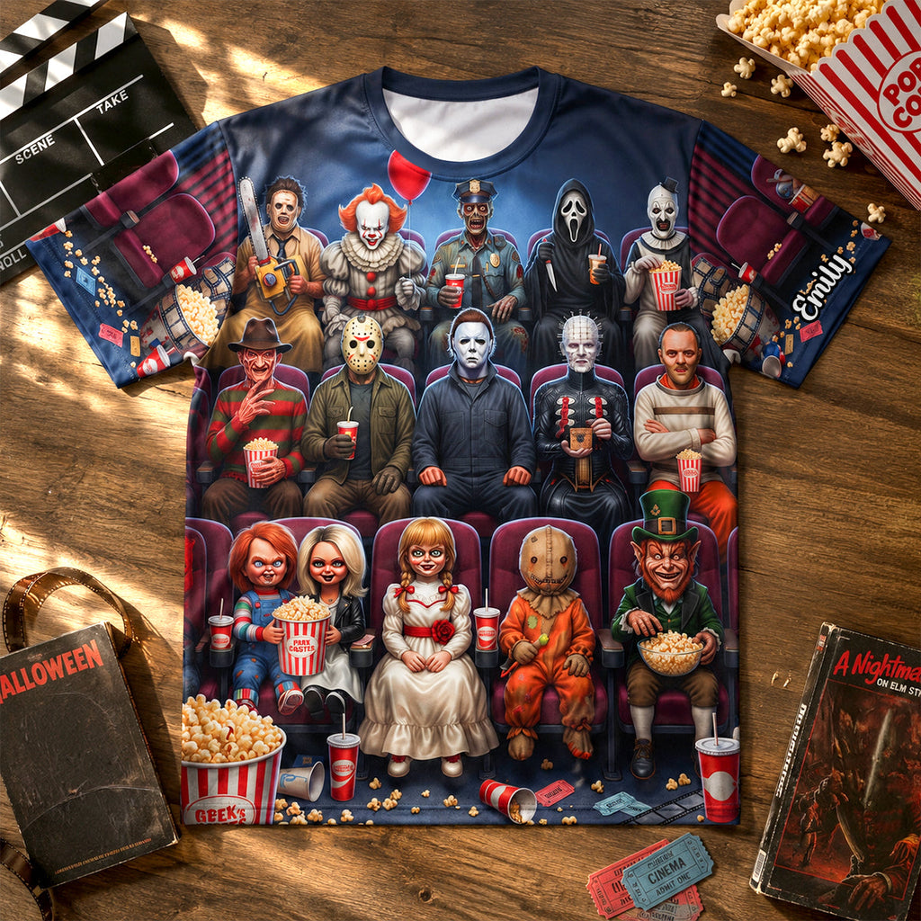 Personalized Horror Characters T-Shirt Gift for Halloween Lovers AOP Tshirt GradoCreations
