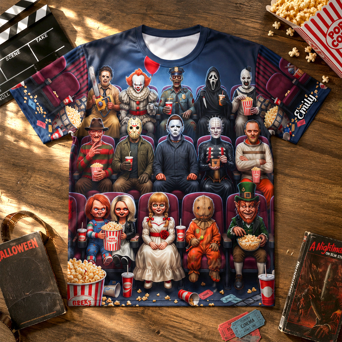 Personalized Horror Characters T-Shirt Gift for Halloween Lovers AOP Tshirt GradoCreations
