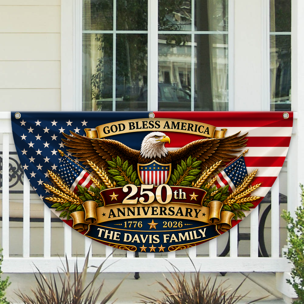 Personalized USA Flag Custom Family Name Gift for 4th of July HN590 - Non-Pleated Fan Flag GradoCreations