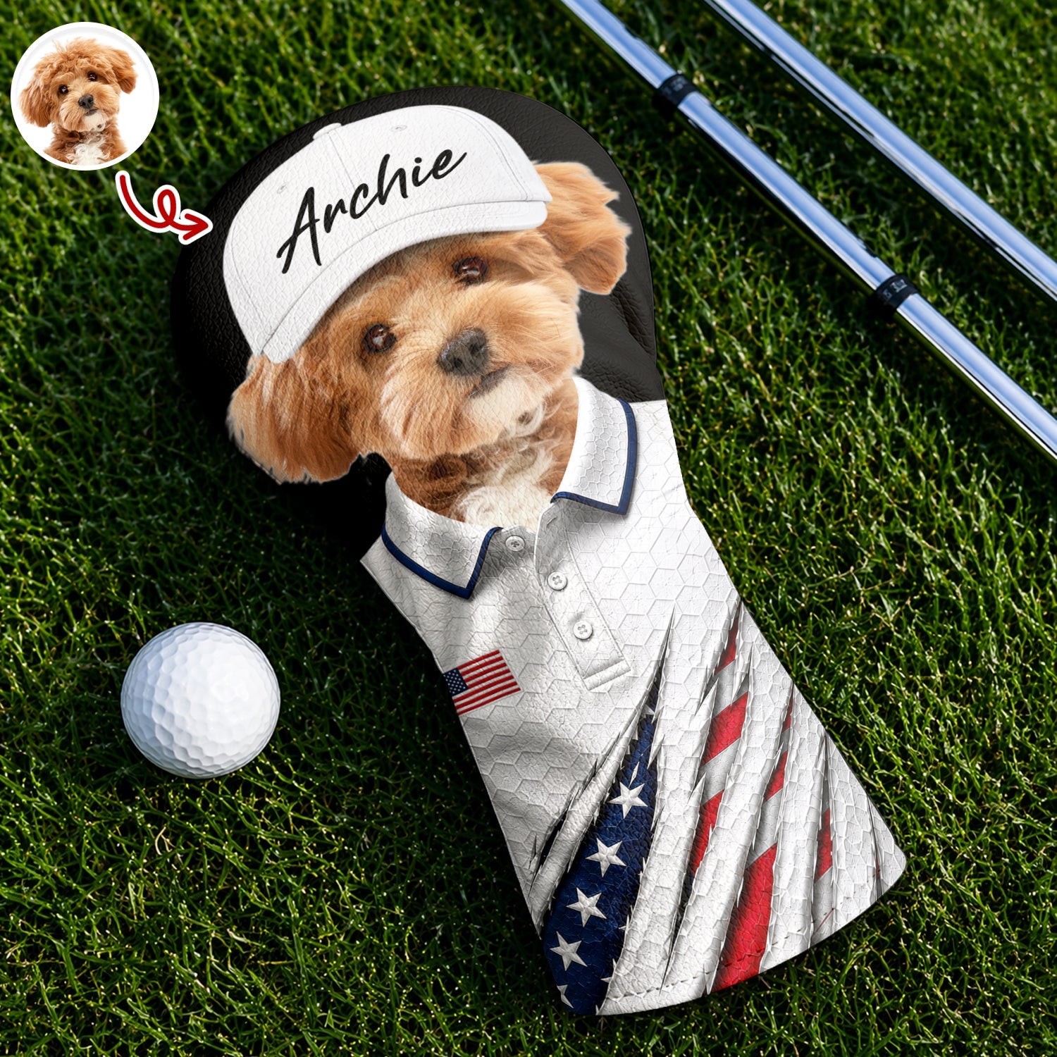 Personalized Dog Photo Golf Head Cover Custom Gift for Dad HN590 - Golf Head Cover GradoCreations