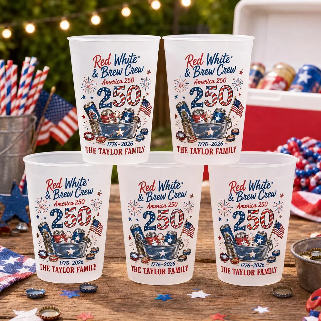 Personalized Frosted Cups Red White & Brew Crew Gift for Family Celebration