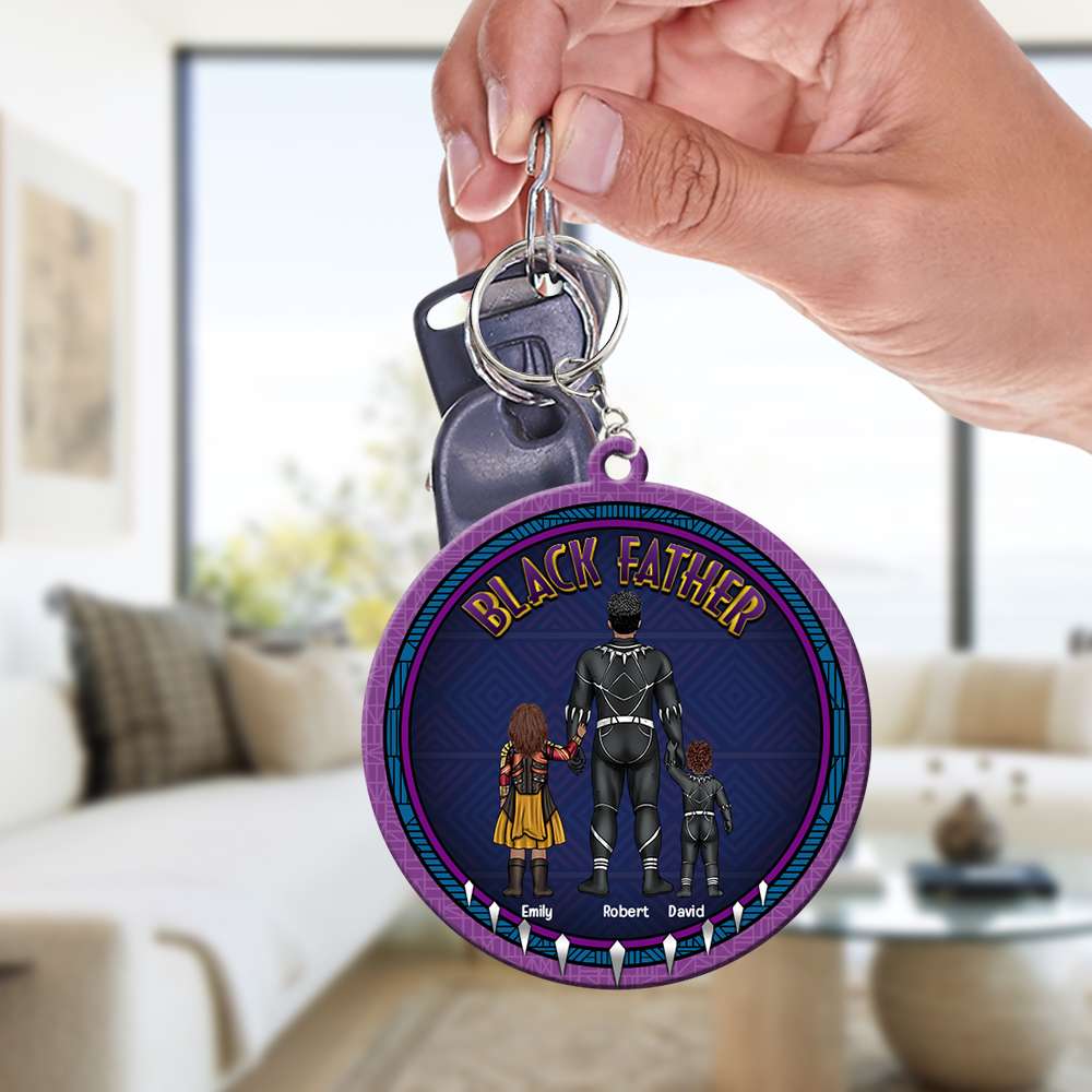 Personalized Black Father Panther Acrylic Keychain Gift for Dad