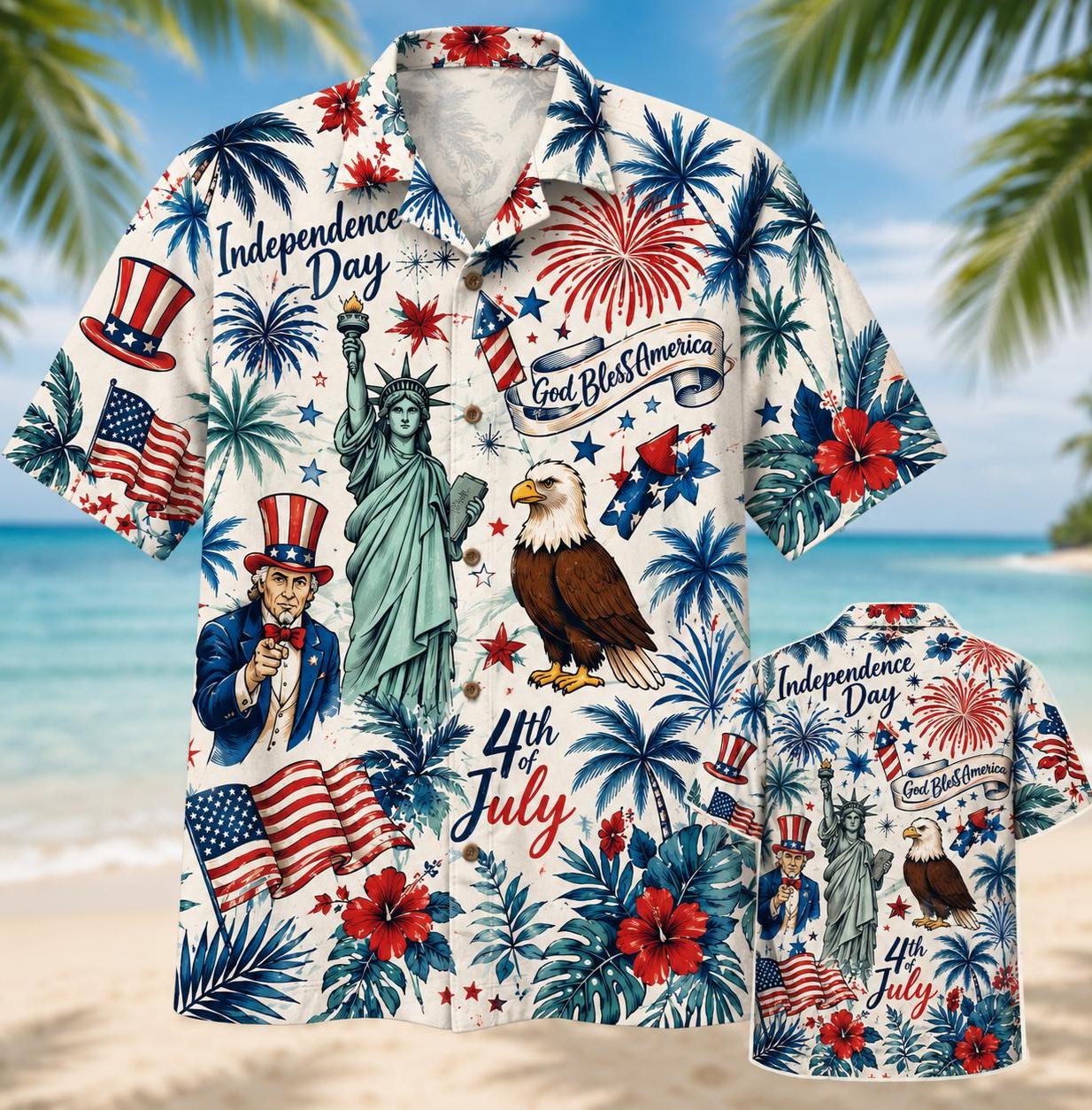Personalized Independence Day Hawaiian Shirt Gift for Dad HN590 - AOP Hawai Shirt Fix GradoCreations