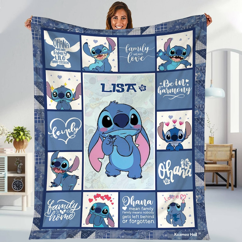 Personalized Lilo and Stitch Blanket Custom Name Gift for Kids