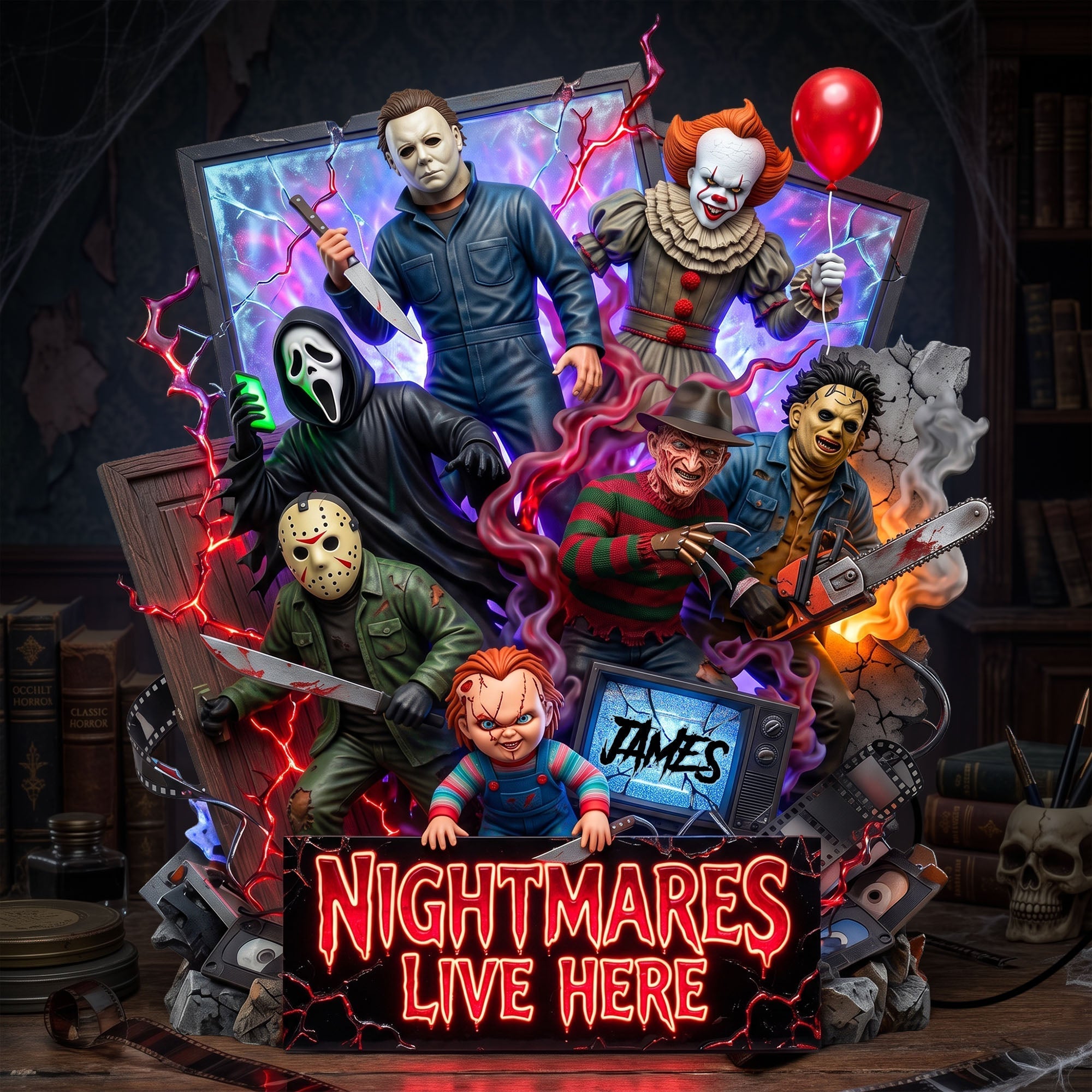 Personalized Acrylic Light Box with Horror Characters - Halloween Gift Acrylic Light Box GradoCreations