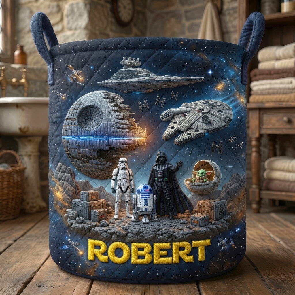 Personalized Quilted Laundry Basket Space Theme Custom Name Gift for Kids Quilted Laundry Basket GradoCreations