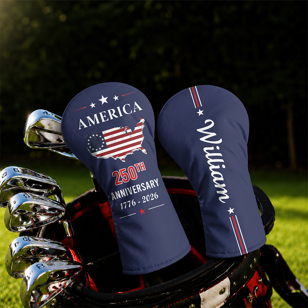 Personalized Golf Head Cover Custom Name 250th Anniversary Gift HN590 - Golf Head Cover GradoCreations