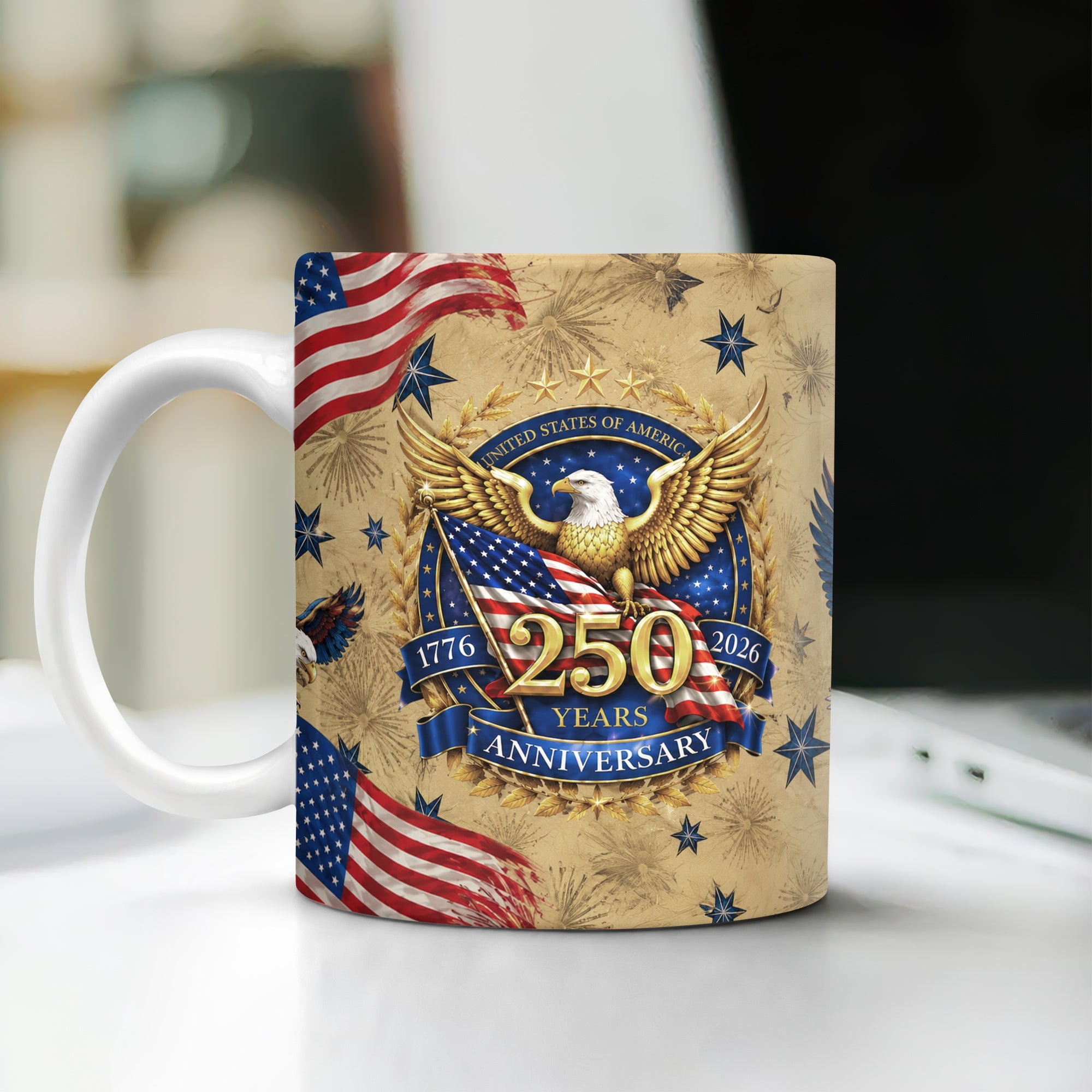 Personalized USA 250 Years Eagle Coffee Mug Custom Gift HN590 - edge to edge mug GradoCreations