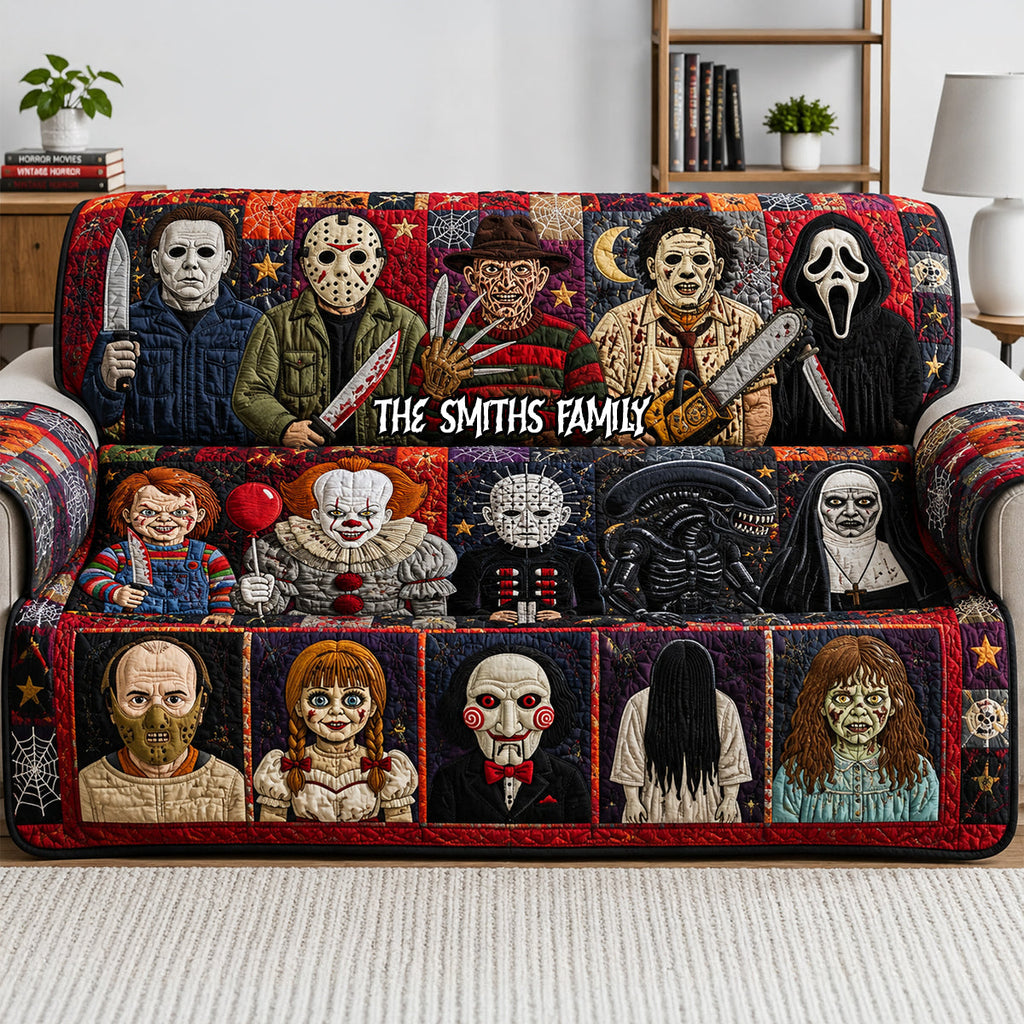 Personalized Spooky Halloween Horror Movie Sofa Cover Decor Quited Sofa Cover GradoCreations