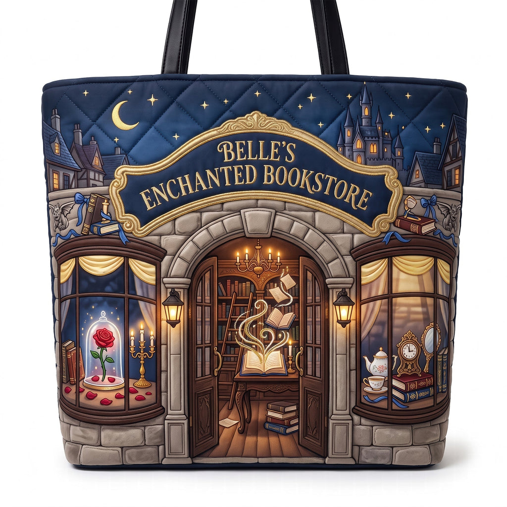 Personalized Quilted Tote Bag Bookstore Design Gift for Book Lovers Quilted Tote Bag GradoCreations