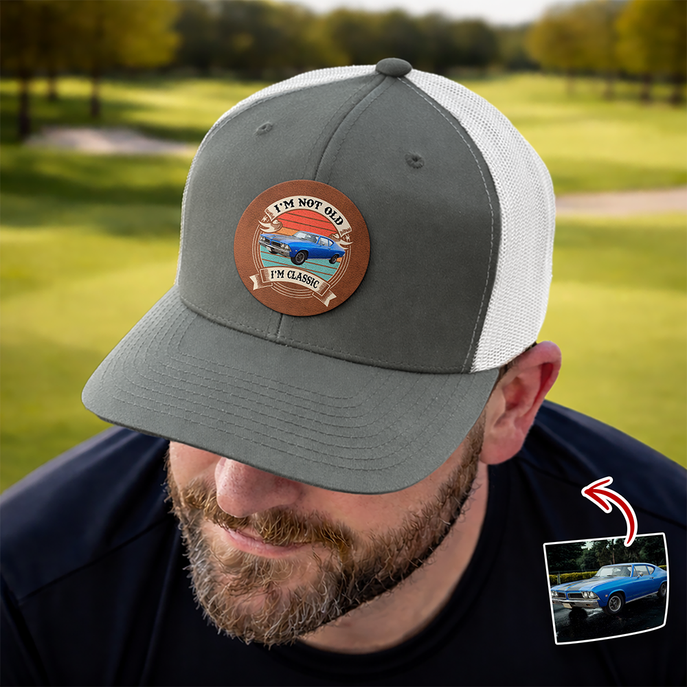 Personalized Car Photo Leather Patch Hat Custom Dad Gift HN590 - Leather Patch Hat GradoCreations