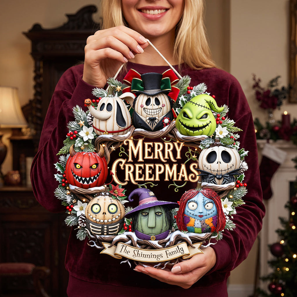 Personalized Merry Creepmas Wreath Wood Sign Unique Family Gift Wood Sign GradoCreations