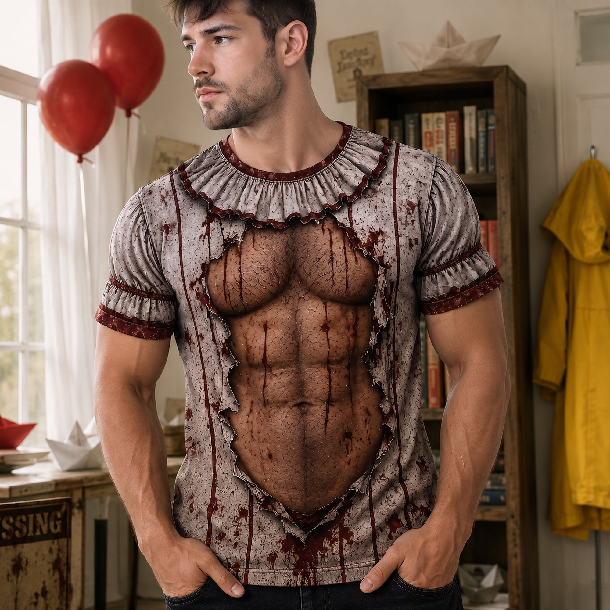 Custom Funny Muscle Horror Clown AOP T-Shirt Costume for Men AOP Tshirt GradoCreations