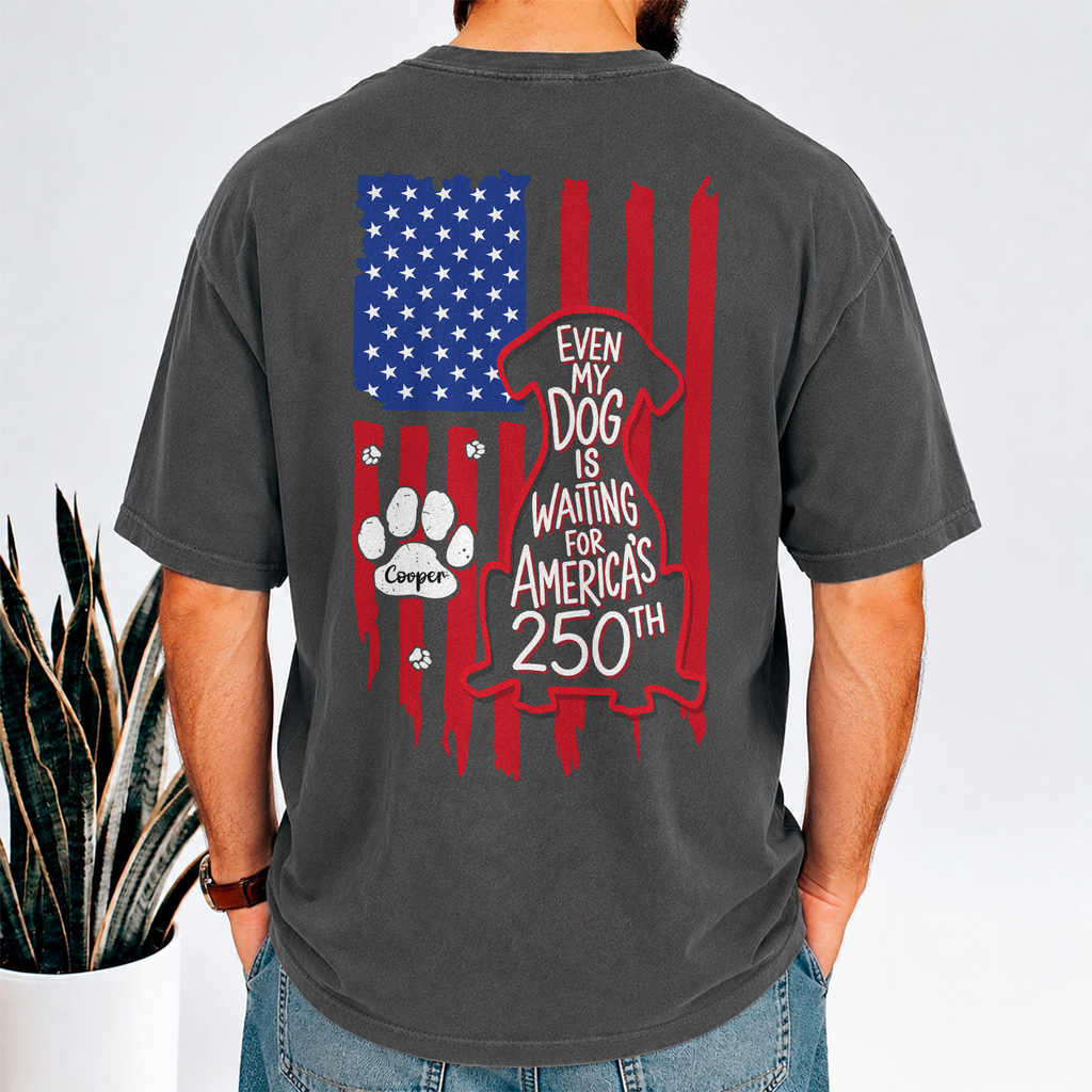 Personalized Dog Lover Comfort Shirt with US Flag Gift for Dad Comfort Shirt Back GradoCreations