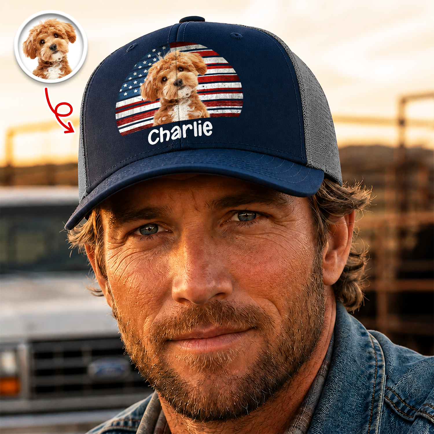 Personalized Vintage Dog Photo Trucker Hat Custom Gift for Dog Dad HN590 - Print Trucker Hat GradoCreations