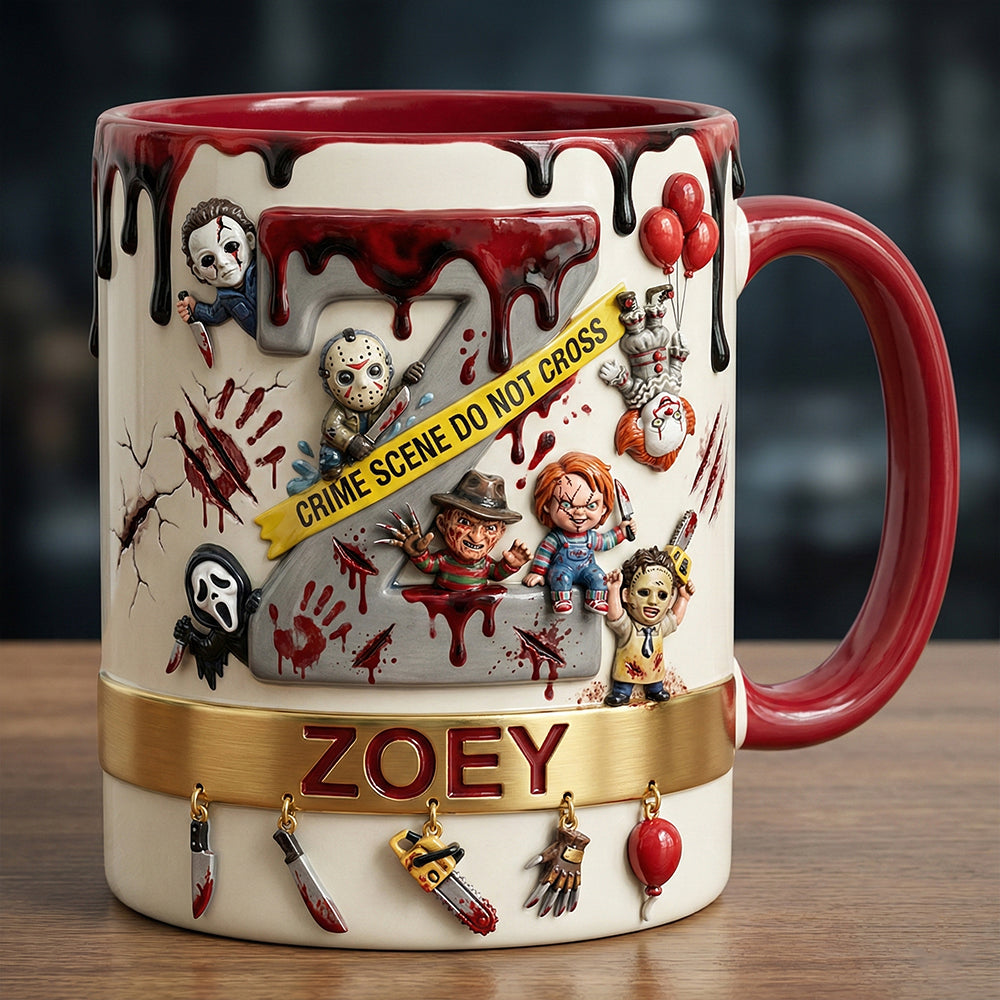 Personalized Horror Movie Accent Mug with Initial Letter - Unique Gift for Horror Fans Mug GradoCreations