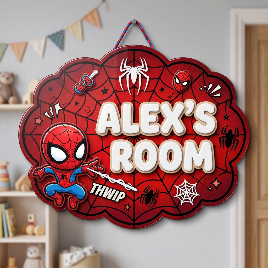 Personalized Spider-Man Room Sign Custom Wood Decor for Kids
