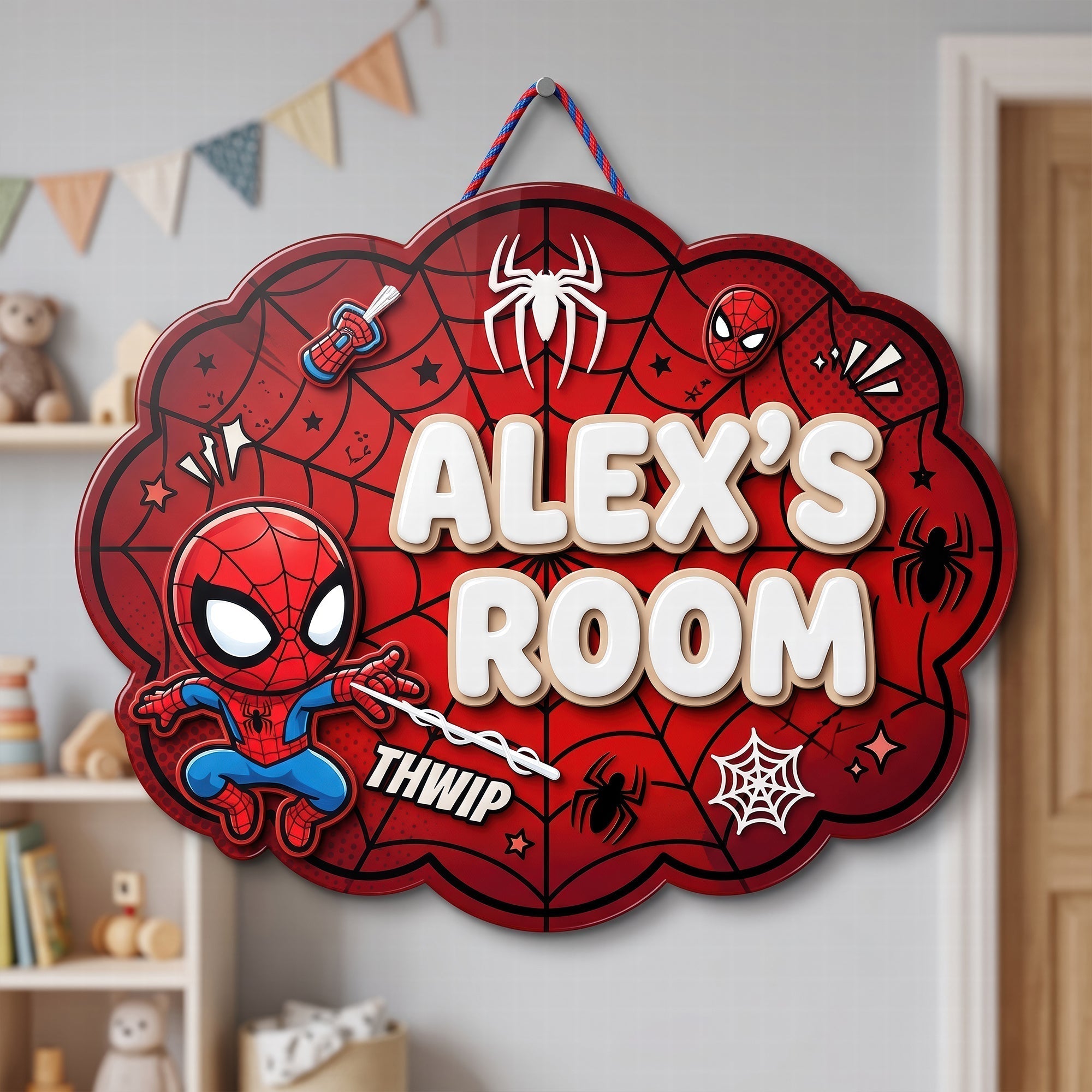 Personalized Spider-Man Room Sign Custom Wood Decor for Kids