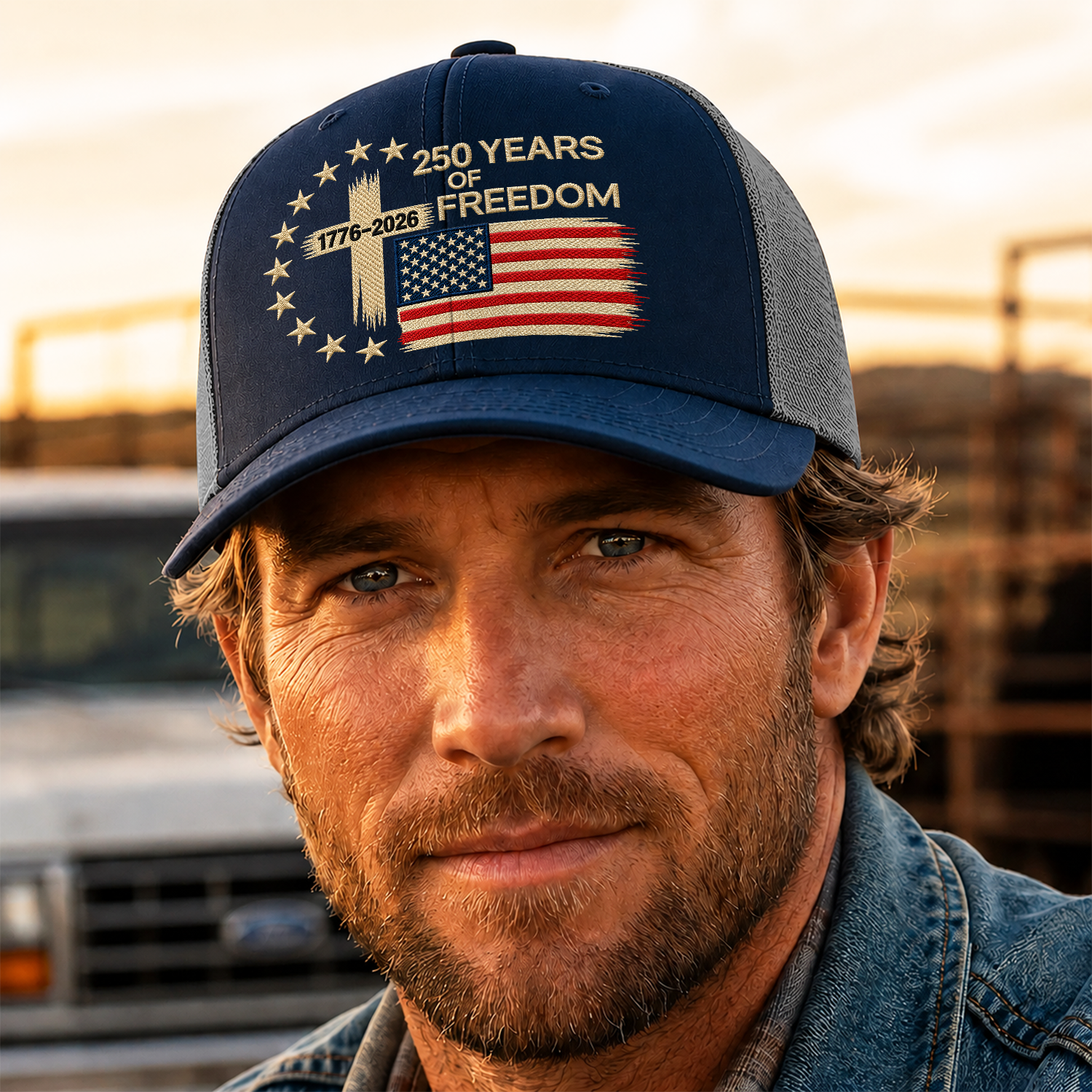 Personalized Trucker Hat US 250 Years Freedom Gift Idea HN590 - Embroidered Trucker Hat GradoCreations