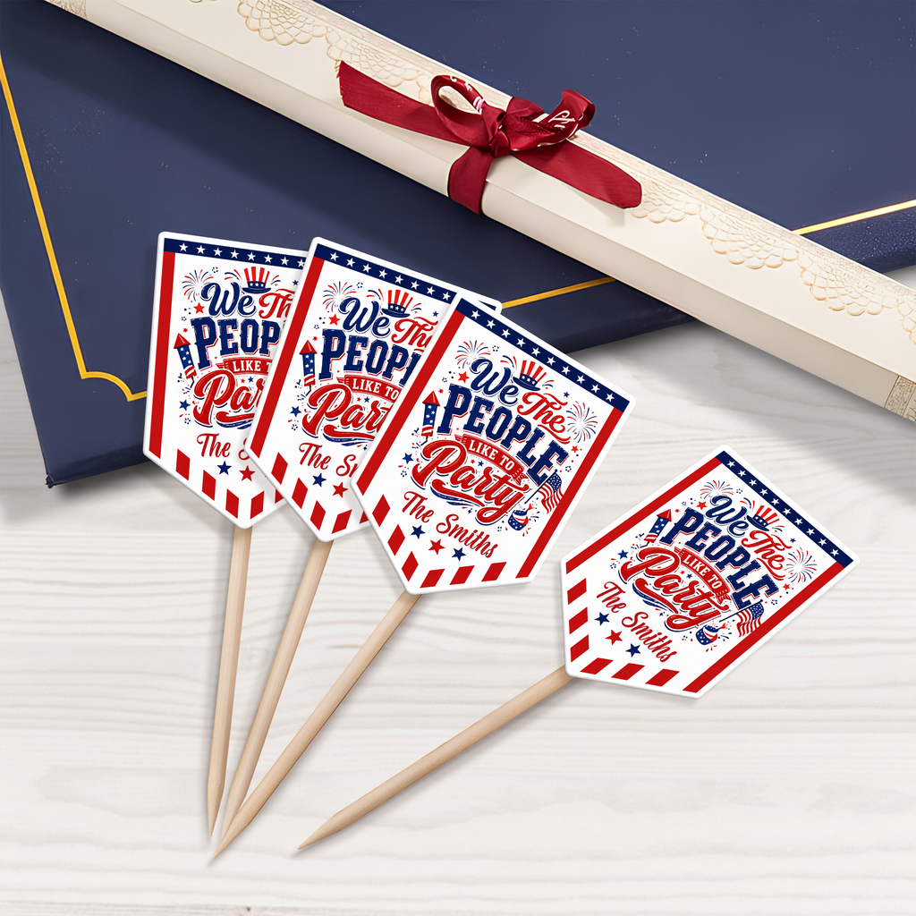 Personalized Cupcake Toppers USA Freedom Theme Custom Name Gift HN590 - Cupcake Topper GradoCreations