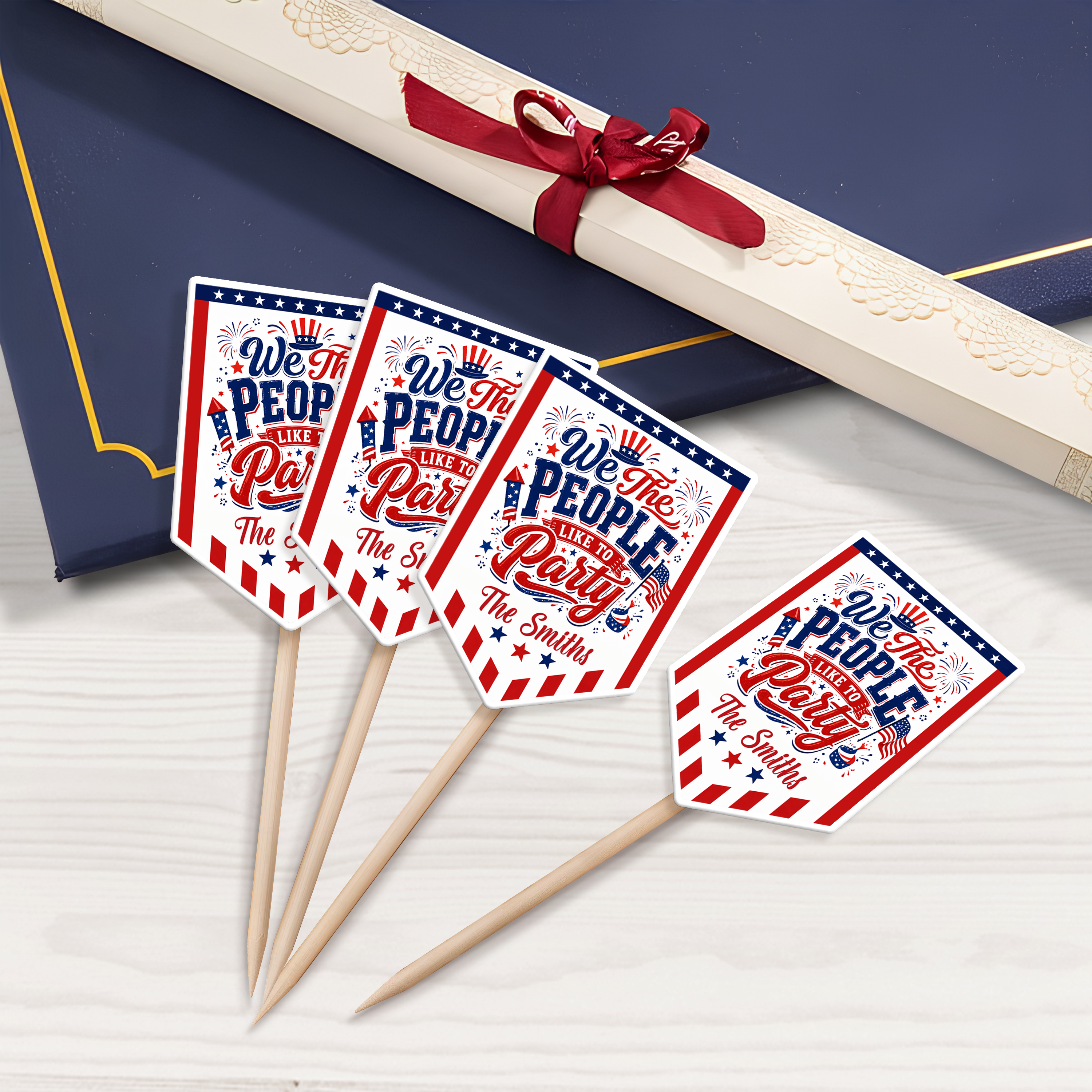Personalized Cupcake Toppers USA Freedom Theme Custom Name Gift HN590 - Cupcake Topper GradoCreations